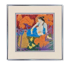 Original Chinese Yunnan School Gouache Painting Mother Child Framed 17x17 picture
