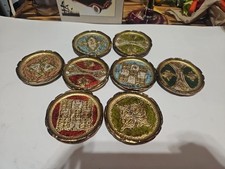 VINTAGE ITALIAN FLORENTINE COASTERS WOODEN SET OF 8 picture