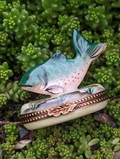 Vintage Limoges France Peint Main Rochard Fish Trout Bass trinket box picture