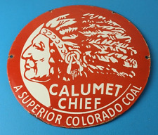 Vintage Calumet Chief Sign - Indian Chief Gas Pump Porcelain Service Coal Sign picture