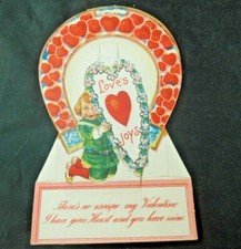 Vintage 1920's Valentine Horseshoe of Heats and Heart of Flowers V413 picture