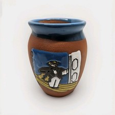 Handcrafted Mexican Cantarito Clay Cup Loteria Game Design El MUSICO 17 Oz picture