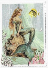 Postcard Glitter Tausendschoen Mermaid on Rock Postcrossing picture
