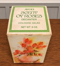 Vintage Avon Scent of Roses Burgundy Glass Decanter Gold Lid With Box picture