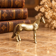 Solid Vintage Brass Horse Statue Ornament Animal Collectible Horseback Lover picture