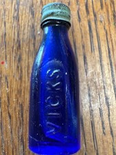 Antique Vintage 1920s Cobalt Blue Vicks Drops Sample Miniature Bottle with Cap picture