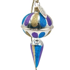 Eurovue Polish Blown Glass Christmas Ornament Teardrop Poland Purple Blue picture