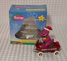 Vintage 1998 Barney Radio Flyer Red Wagon Dinosaur Christmas Ornament W/ Box picture