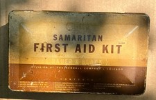 vintage curity samaritan first aid kit empty tin only kendal company picture