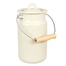 Novomoskovsk Ivory Enamel Milk Can Rustic Vintage Style Milk Pail 2.1 qt picture