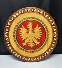 Vintage Poland Hand Carved Wood Burning Polish Eagle Plate picture