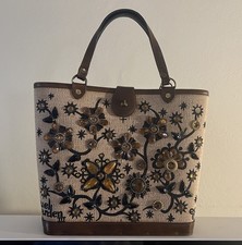 Enid Collins Jewel Garden III Vintage 1960s Beaded Canvas Leather Bag Tote picture
