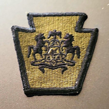 Embroidered Militaria Keystone Patch w/ Pennsylvania Coat of Arms, Tan/Black picture