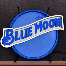 Blue Moon LED Beer Sign Large Blue White Light Up Bar Decor Brewery NEW With Box picture