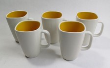 5 Vintage Mid-Century Modern Mugs by ONEIDA - White & Orange - Cups picture