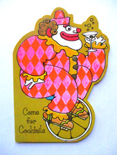 Vintage 1960s BUZZA CARDOZO 8 Invitations Cards Carnival Clown Holding Cocktail picture