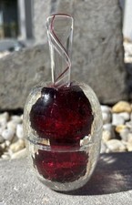 Vintage 1994 Hand Blown Signed WRK Art Glass Perfume Bottle Red Crackle Textured picture
