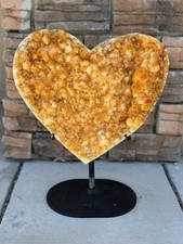 Large 18” Natural Golden Citrine Druzy Crystal Heart on Stand Honey Amber Décor picture