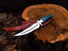 Handmade Fantasy Dagger Knife with Feather-Style Steel Blade & Leather Sheath picture