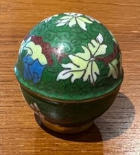 Vintage Miniature Enamel Cloisonne Globe Trinket/Jewelry Box on Built In Stand picture