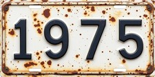 1975 Flat Text Rusty License plate for Dodge, Ford, Chevrolet antique vehicle picture