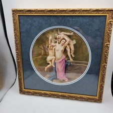 Antique Porcelain Plaque Austria Hand painted 'Couseil d'amour' Framed picture