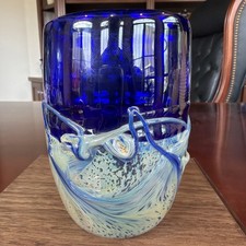 Vintage Frederick Warren Colbalt Blue Hand Blown Art Glass Tumbler 4.75” Signed picture