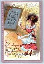 Girl With Letter Reverse Mirror Embossed Dwig Signed Artist Antique Postcard picture