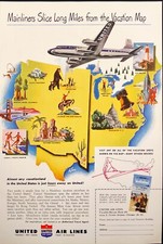 1949 United Air Lines US Mainliner Vacation Map Vintage Print Ad picture