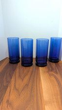 VTG Anchor Hocking Essex Cobalt Blue 10-Panel Tall Tumbler Glasses - QTY 4, VG picture