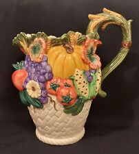 Vtg. Long Rich Ceramic Pitcher Vegetables, Fruit Basket Harvest  picture