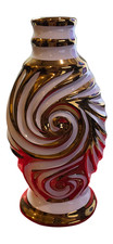Vintage Swirl Gold & Red Decorative Vase – 8” Tall Ceramic Art Piece – Excellent picture