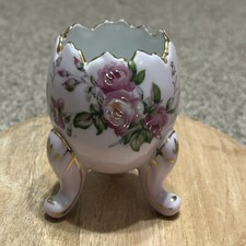 Vintage Hand Painted Pink Egg Vase Footed With Roses Floral Gold Trim picture