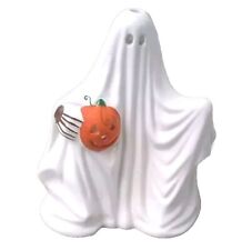 Vintage Russ Berrie Co. Halloween Ghost W/Pumpkin Ceramic Votive Candleholder picture