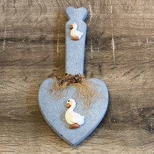 Vtg Handcrafted Blue Ceramic Wall Decor with Swans and Hay accents cottage core picture