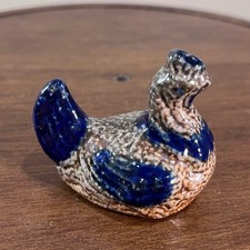 BBP Hen Figurine Vtg 1991 Blue Salt Glaze Stoneware Miniature Chicken Pottery picture