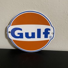 VINTAGE GULF GASOLINE MOTOR OIL PORCELAIN SIGN picture