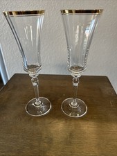 Mikasa Jamestown Gold Trimmed Crystal Champagne Made Austria 9 1/4” Tall Set 2 picture