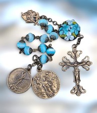 Assumption of Mary Queen of Heaven Chaplet -Heirloom Bronze Aqua Mother of Pearl picture