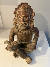 Vintage 18” Mesoamerican Mayan Style Pottery Figure w Bird Mexican Folk Art picture