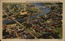 Minneapolis Minnesota University of Minnesota aerial view  linen postcard sku599 picture