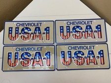 NOS Lot of 4 Original Chevrolet USA-1 License Plates – Patriotic Stars & Stripes picture