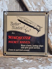 VINTAGE WINCHESTER PORCELAIN SIGN RARE OLD POCKET KNIFE FIREARM GUN AMMUNITION  picture