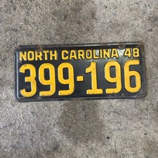 1948 North Carolina License Plate Tag 399-196 NC Vintage picture