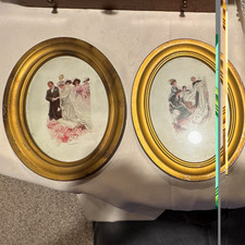 Set of 2 Ornate Gold Oval Metal Photo Frames 8x10 Wedding Portrait Clear Glass. picture