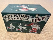 Vtg 50’s Christmas Card List Recipe File Box - Stylecraft - Santa Reindeer picture