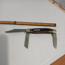 HERITAGE SCHRADE+ NY USA 8801 LG Stockman EVERLASTINGLY SHARP KNIFE '83 Red Bone picture