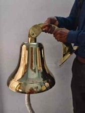 Nautical 18 Big Hanging Door Bell Antique Brass Ship With Wall Mounted Bracket picture