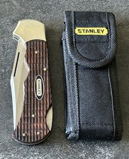 Vintage Stanley SL0001 Folding Lockback Knife Unused 440 SS Jigged Wood & Sheath picture
