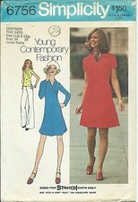 S 6756 sewing pattern 70's chic DRESS TOP SKIRT sew Knit fabrics sizes 11jp 13jp picture